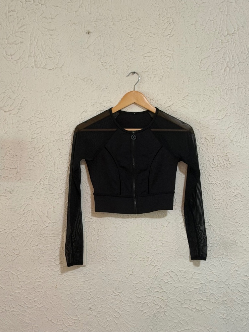 Savage X Fenty Black Mesh Long Sleeve Zip Front Crop Top Small